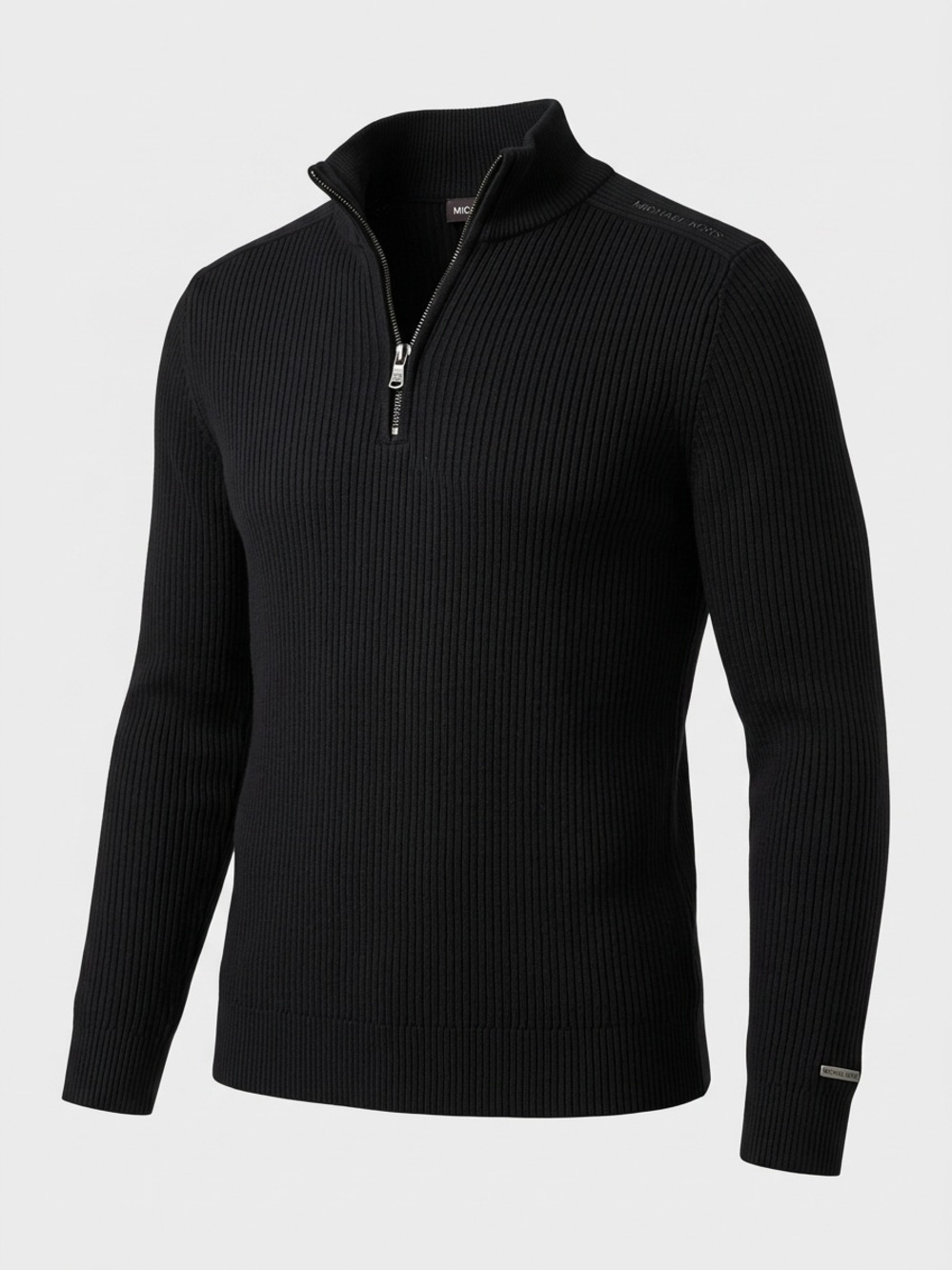 Michael Kors Men's Black 100% Cotton Ribbed Quarter-Zip Pullover Sweater M